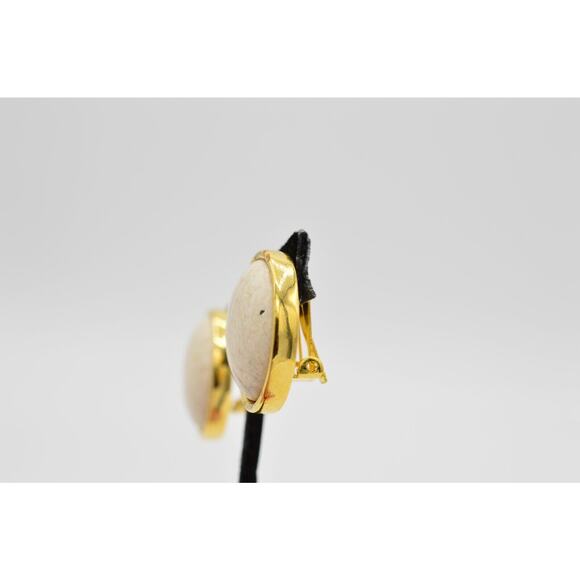 L.G. P. Vintage Clip On Cabochon Earrings Heavy Marbled Chunky Signed 1980s 9L - Picture 7 of 12